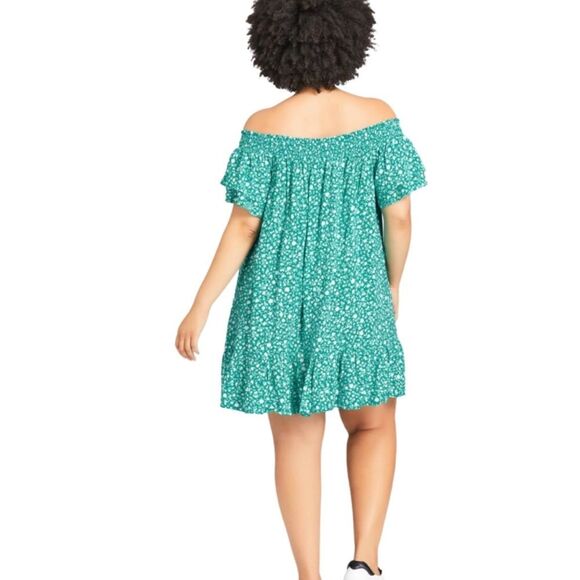 Avenue Cameron off shoulder ditsy floral dress SIZE 18 TURQOUISE A LINE - Picture 3 of 7